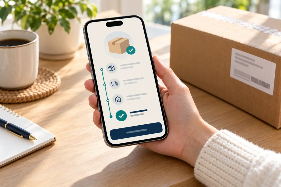 Phone showing a package tracking timeline